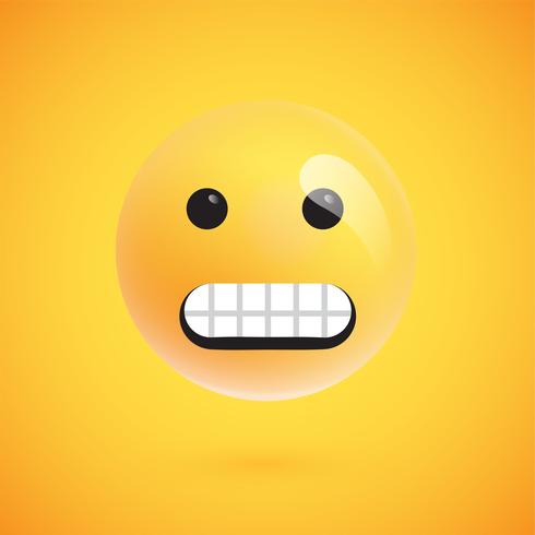 Realistic yellow emoticon in front of a yellow background, vector illustration