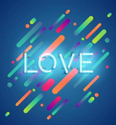 Neon word on colorful background, vector illustration