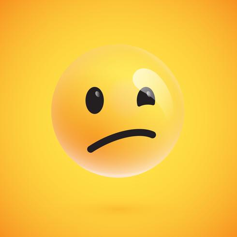 Realistic yellow emoticon in front of a yellow background, vector illustration