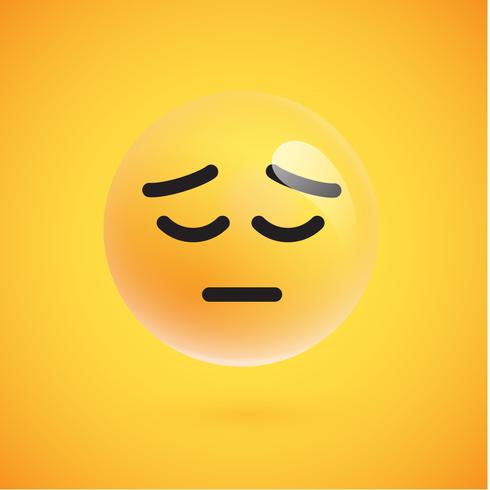 Realistic yellow emoticon in front of a yellow background, vector illustration