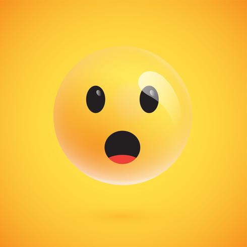 Realistic yellow emoticon in front of a yellow background, vector illustration