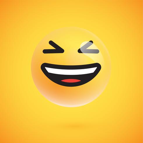Realistic yellow emoticon in front of a yellow background, vector illustration