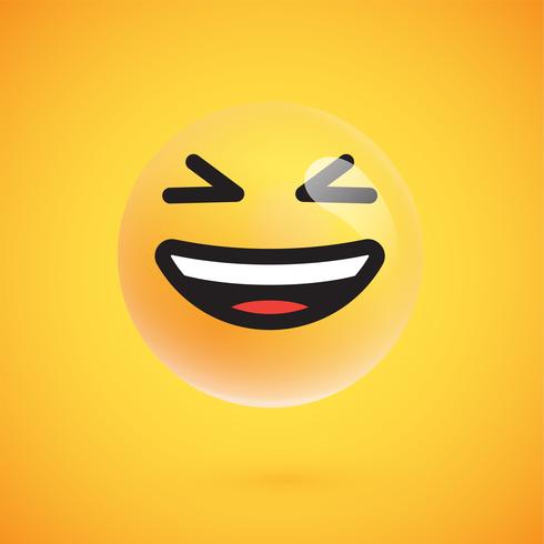 Emoticon amarillo realista delante de un fondo amarillo, ilustración vectorial vector