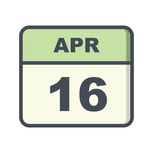 April 16th Date on a Single Day Calendar vector