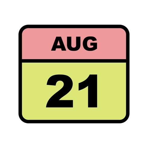 Fecha del 21 de agosto en un calendario de un solo día vector