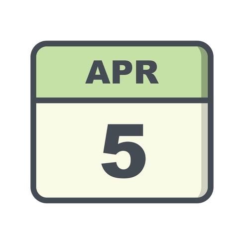 5 de abril Fecha en un calendario de un solo día vector