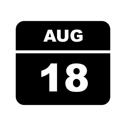 18 de agosto Fecha en un calendario de un solo día vector
