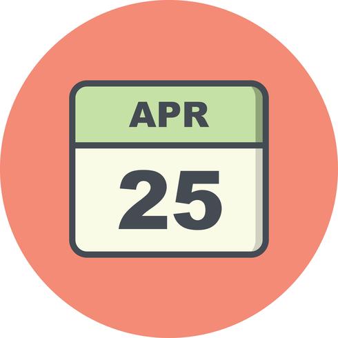 April 25th Date on a Single Day Calendar vector