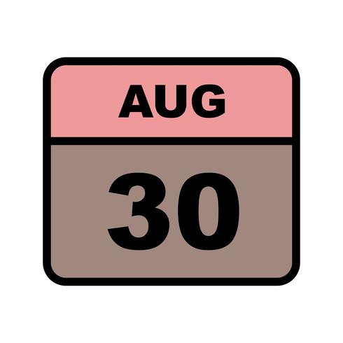 30 de agosto, fecha en un calendario de un solo día vector