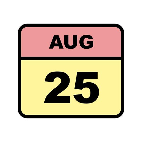 25 de agosto, fecha en un calendario de un solo día vector