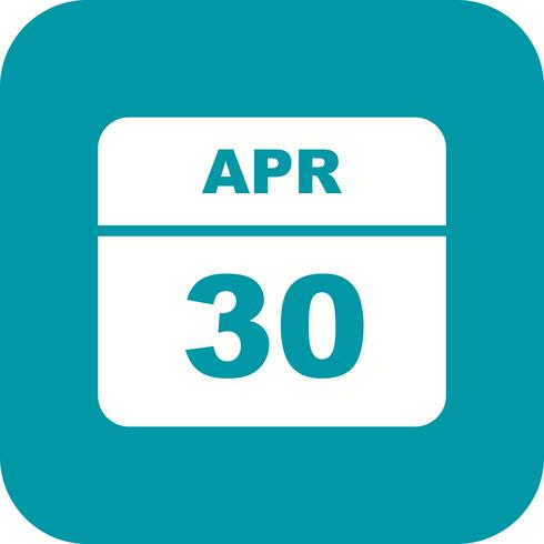 30 de abril Fecha en un calendario de un solo día vector