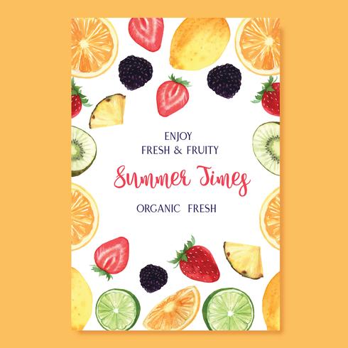 Tropical fruits summer season Poster, passionfruit, pineapple, fruity fresh and tasty,aquarelle  watercolor,watercolor vector illustration