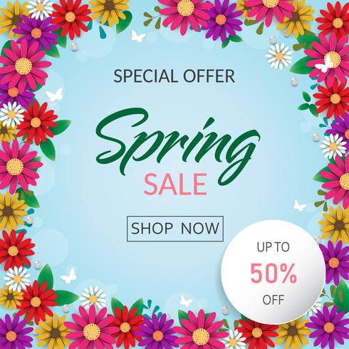 Spring time flowers sale banner and background. Vector ESP10 design.