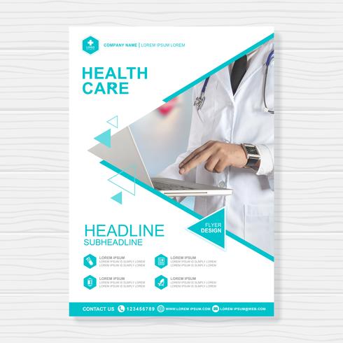 Healthcare cover a4 template design and flat icons for a report and medical brochure design, flyer, leaflets decoration for printing and presentation vector illustration