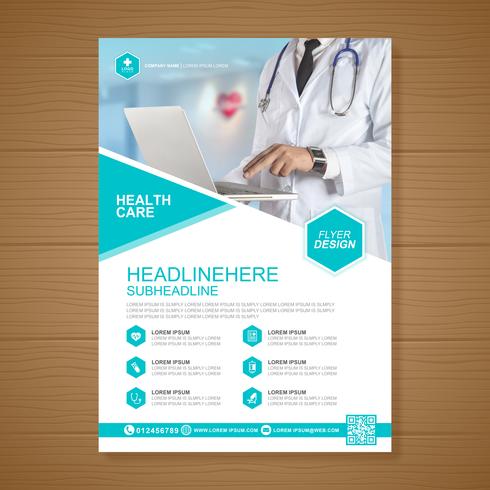 Healthcare cover a4 template design and flat icons for a report and medical brochure design, flyer, leaflets decoration for printing and presentation vector illustration