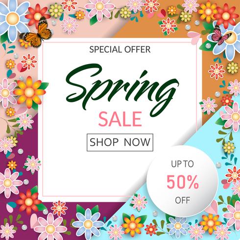 Spring time flowers sale banner and background. Vector ESP10 design.