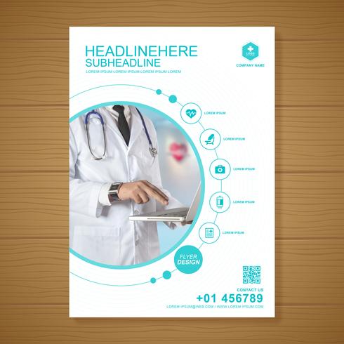 Healthcare cover a4 template design and flat icons for a report and medical brochure design, flyer, leaflets decoration for printing and presentation vector illustration