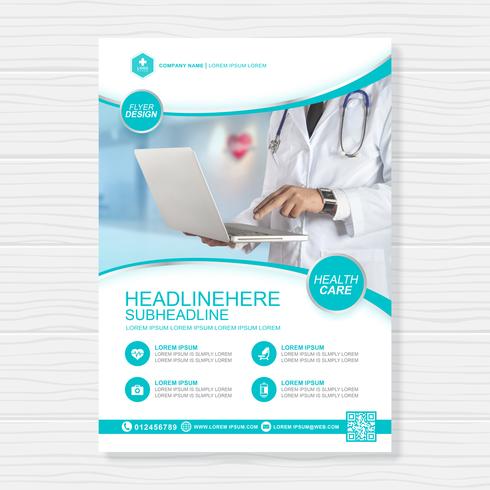Healthcare cover a4 template design and flat icons for a report and medical brochure design, flyer, leaflets decoration for printing and presentation vector illustration