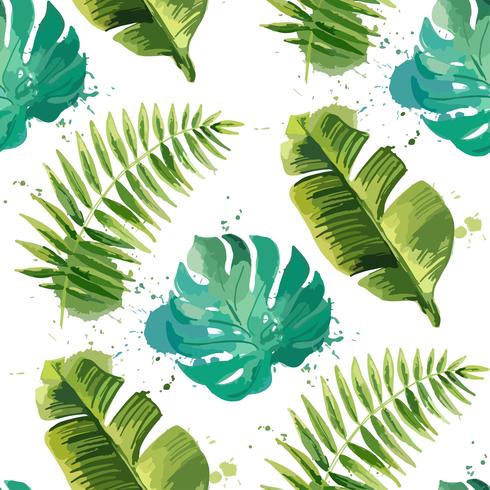 Hojas tropicales Fondo floral sin fisuras Aislado en blanco Ilustracion vectorial vector