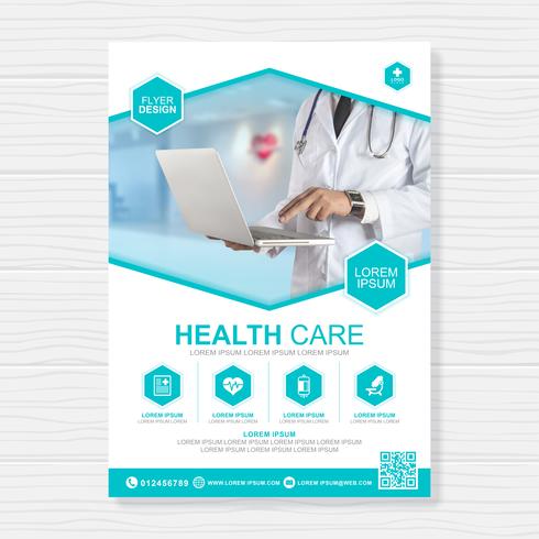 Healthcare cover a4 template design and flat icons for a report and medical brochure design, flyer, leaflets decoration for printing and presentation vector illustration