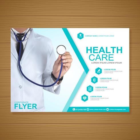 Healthcare cover a4 template design and flat icons for a report and medical brochure design, flyer, leaflets decoration for printing and presentation vector illustration