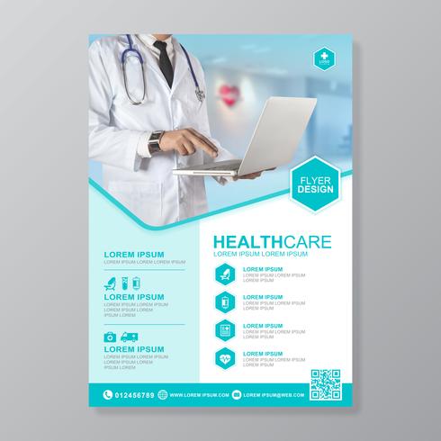 Healthcare cover a4 template design and flat icons for a report and medical brochure design, flyer, leaflets decoration for printing and presentation vector illustration