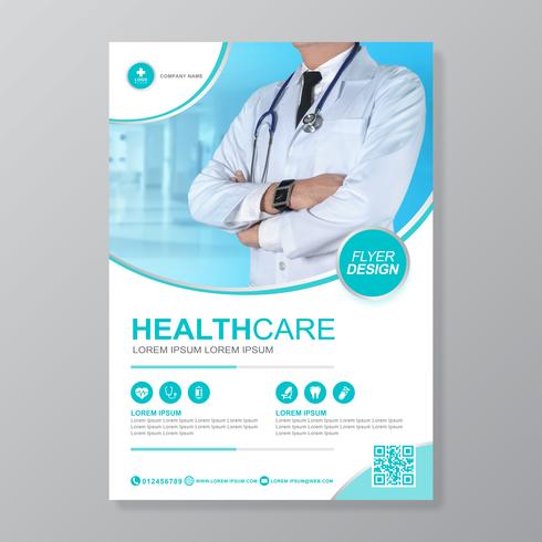 Healthcare cover a4 template design and flat icons for a report and medical brochure design, flyer, leaflets decoration for printing and presentation vector illustration