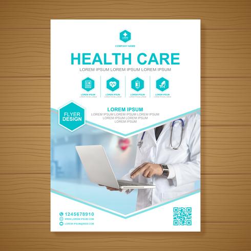 Healthcare cover a4 template design and flat icons for a report and medical brochure design, flyer, leaflets decoration for printing and presentation vector illustration