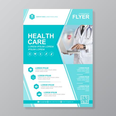 Healthcare cover a4 template design and flat icons for a report and medical brochure design, flyer, leaflets decoration for printing and presentation vector illustration
