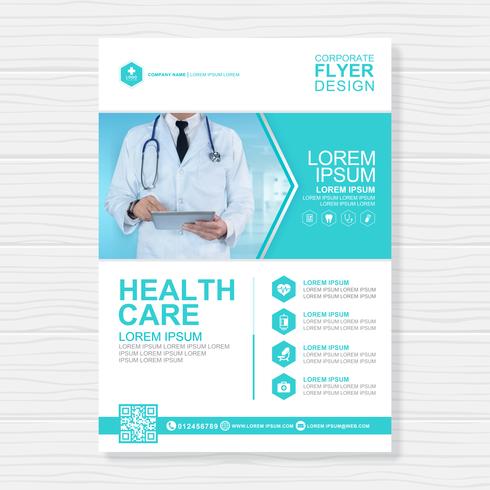 Healthcare cover a4 template design and flat icons for a report and medical brochure design, flyer, leaflets decoration for printing and presentation vector illustration