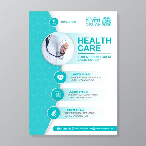Healthcare cover a4 template design and flat icons for a report and