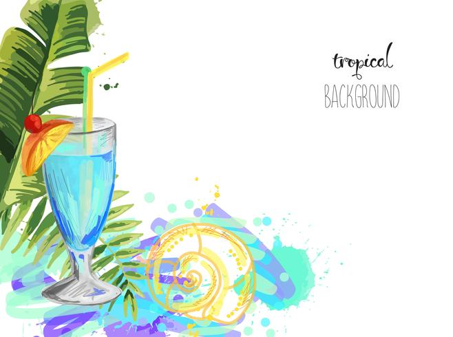 Cocktail. Summer tropical cocktail background with palm leaves. vector