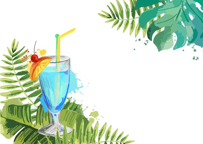 Cocktails. Summer tropical cocktail background with palm leaves. vector
