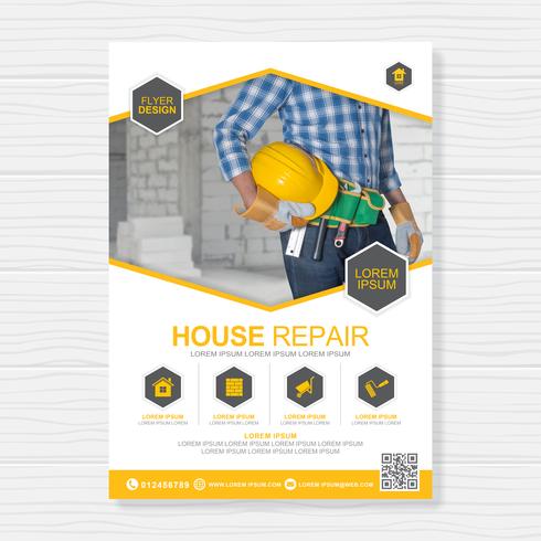 Construction tools cover a4 template and flat icons for a report and brochure design, flyer, banner, leaflets decoration for printing and presentation vector illustration