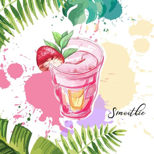 Smoothie. Vector background with tropical leaves.