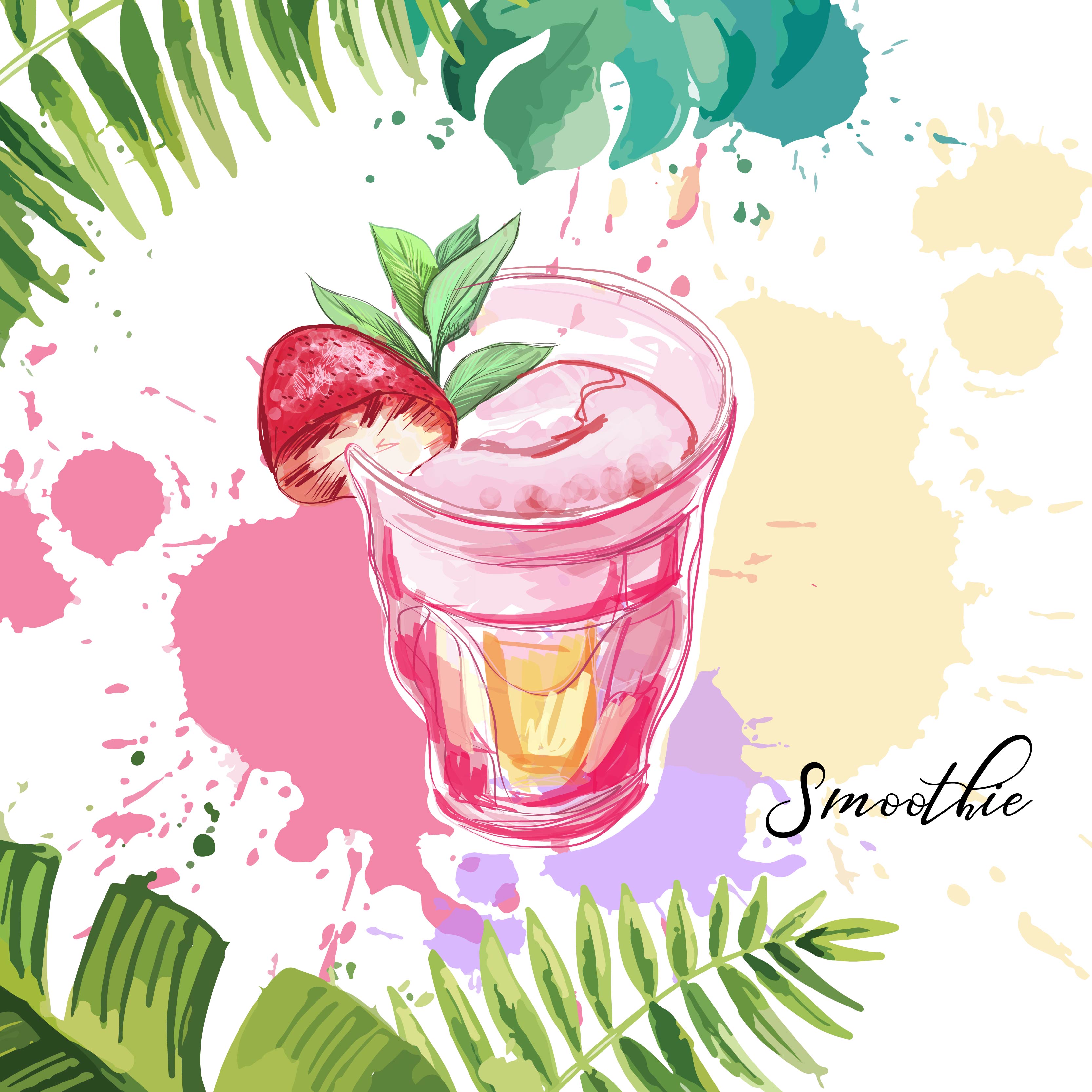 Smoothie Vector Background With Tropical Leaves 502719