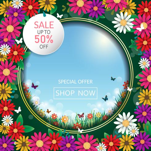 Spring time flowers sale banner and background. Vector ESP10 design.