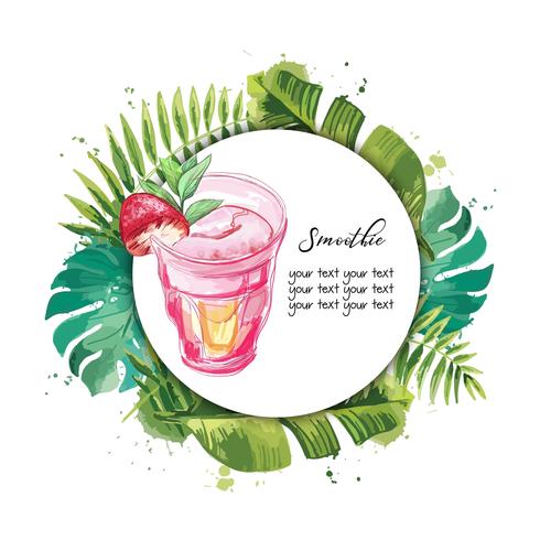 Smoothie. Vector background with tropical leaves.