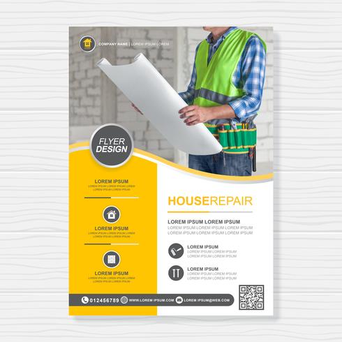 Construction tools cover a4 template and flat icons for a report and brochure design, flyer, banner, leaflets decoration for printing and presentation vector illustration