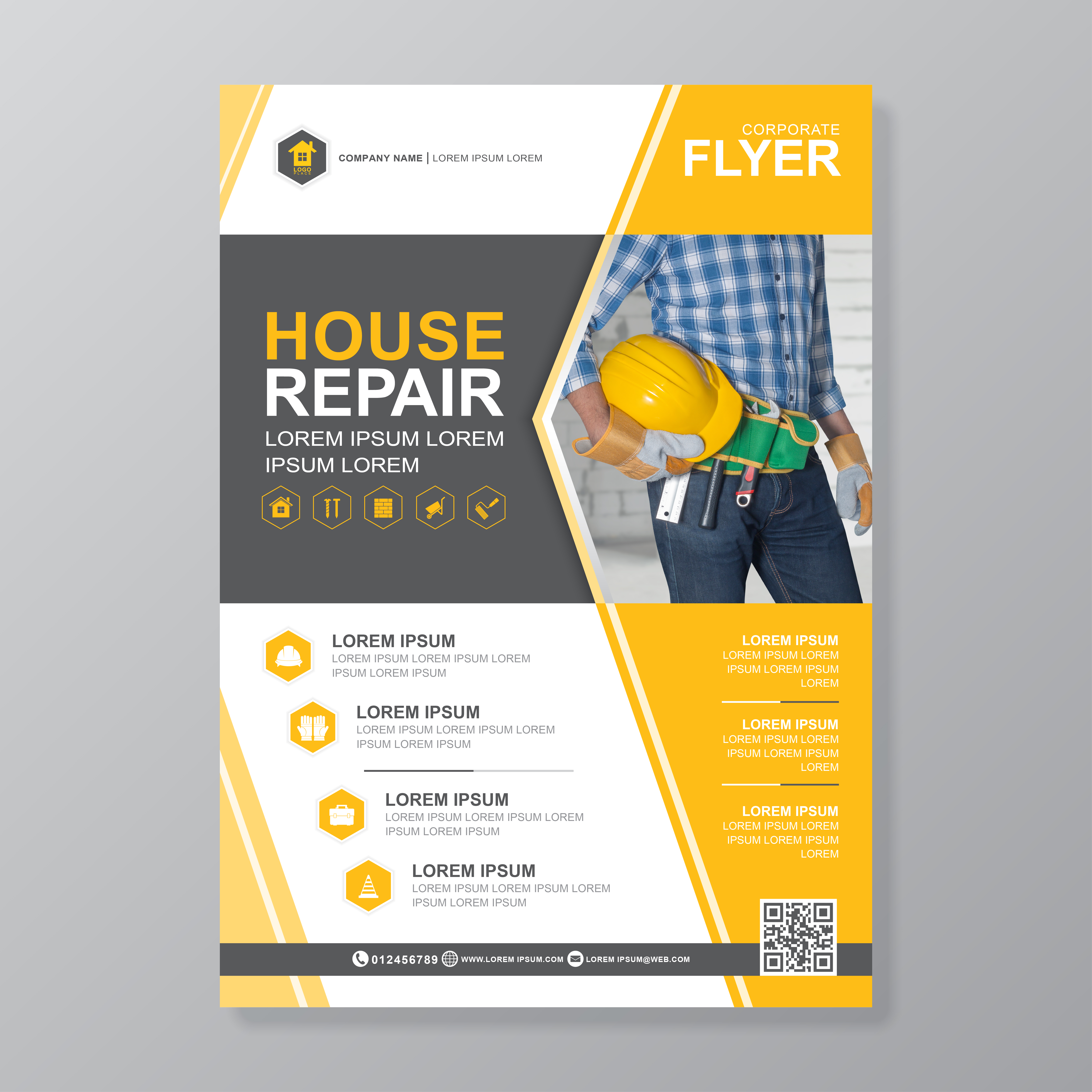 Construction tools cover a4 template and flat icons for a 