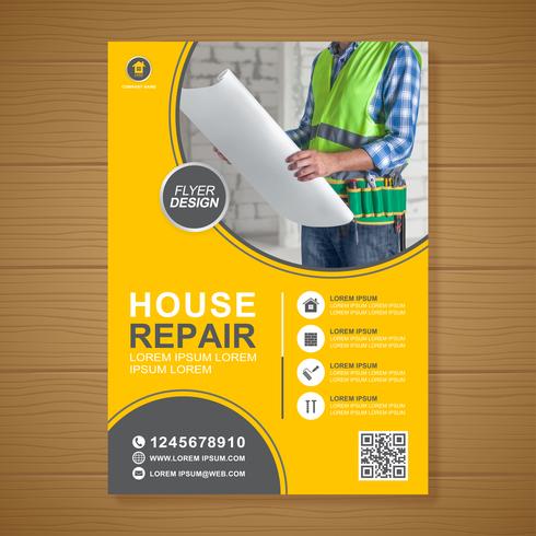 Construction tools cover a4 template and flat icons for a report and brochure design, flyer, banner, leaflets decoration for printing and presentation vector illustration