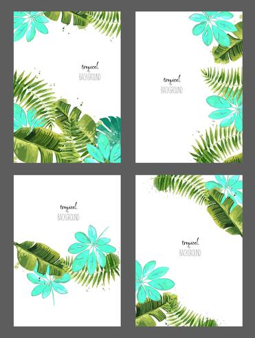 Conjunto de fondos con hojas tropicales. vector