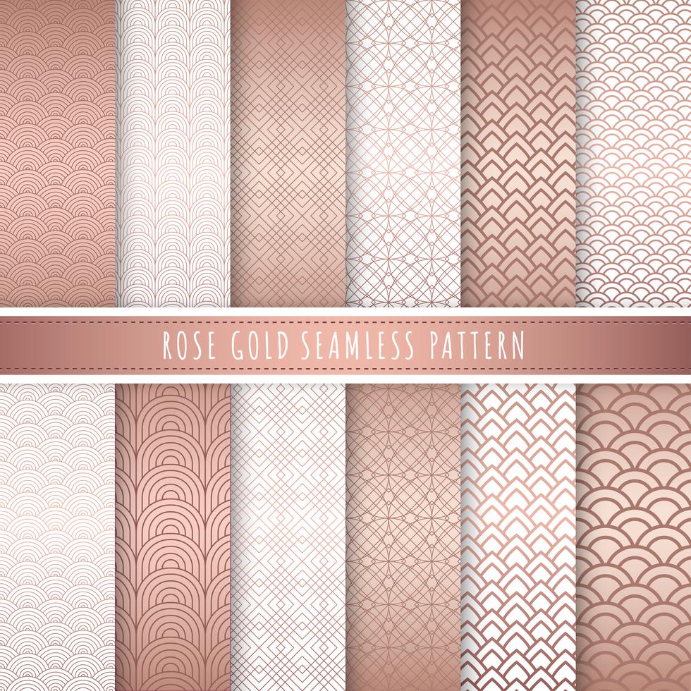 Rose gold pattern seamless collection. Pink gold abstract patterns. Set