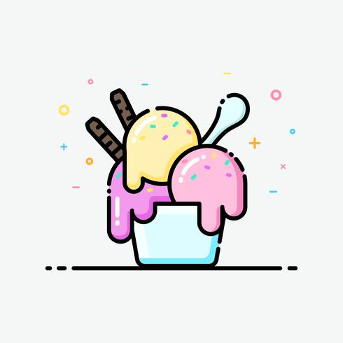 Ice Cream Icon In Flat Line Style Ice Cream Sundae Cup Pastel