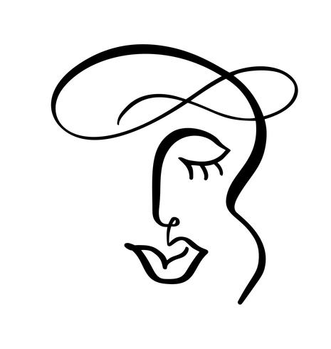 Línea continua, dibujo de rostro de mujer, concepto minimalista de moda. Cabeza femenina lineal estilizada con los ojos cerrados, logotipo de cuidado de la piel, ícono de salón de belleza. Ilustración vectorial una línea vector