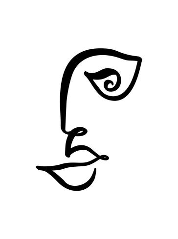 Línea continua, dibujo de rostro de mujer, concepto minimalista de moda. Cabeza femenina lineal estilizada con los ojos abiertos, logotipo de cuidado de la piel, ícono de salón de belleza. Ilustración vectorial vector