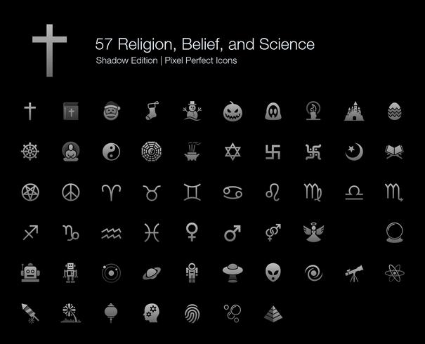 Religiones Creencia Ciencia Pixel Perfect Icons Shadow Edition. vector