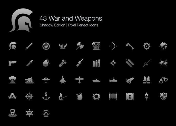 War and Weapons Pixel Perfect Icons Shadow Edition.  vector