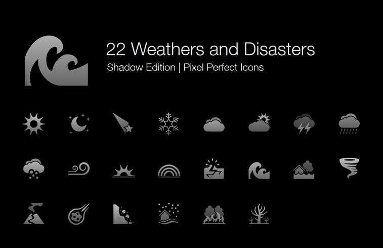 Meteorología y desastres Pixel Perfect Icons Shadow Edition. vector