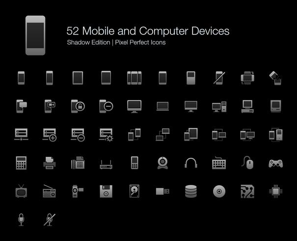 Dispositivos móviles y de computadora Pixel Perfect Icons Shadow Edition. vector